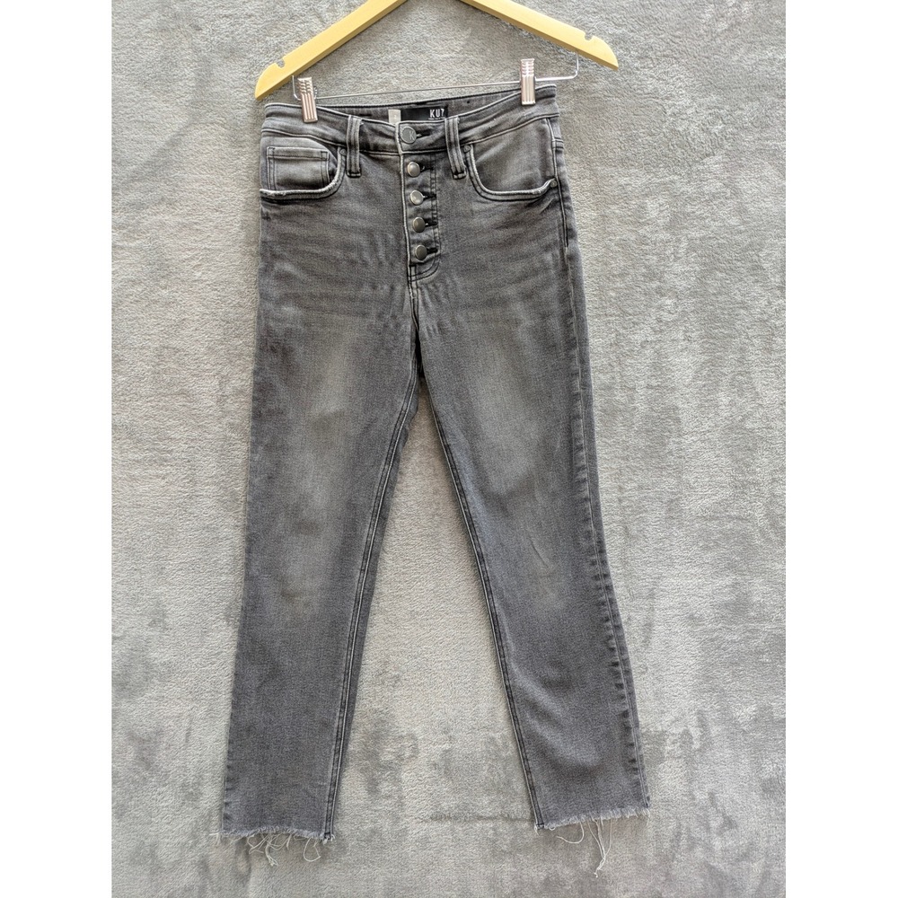 Grunge Slim Straight Jeans Womens 2 Kut from the Kloth Grey Exposed Button Fly